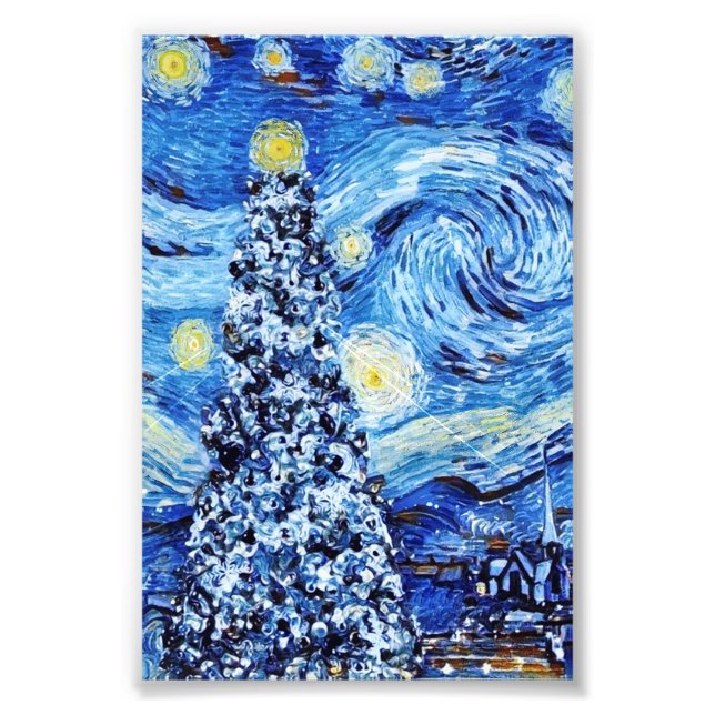 Foto Van Gogh - A Noite Estrelada - Natal Branco (Frente)