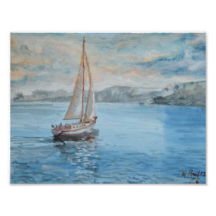 Foto Velero Sereno no Mar Costeiro ao Pôr do Sol