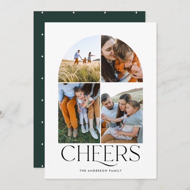 Foto verde de Natal 4 com várias fotos modernas (Frente/Verso)