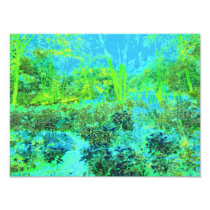 Foto Verde limão Trippy e paisagem de jardim azul