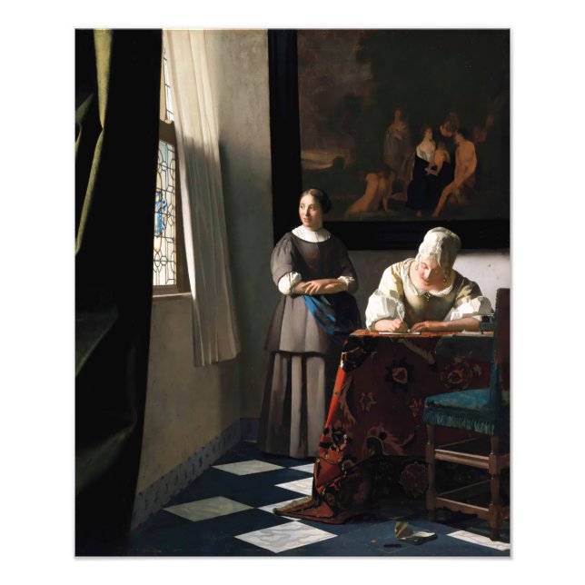 Foto Vermeer - Senhora Escrevendo uma carta com sua aju (Frente)
