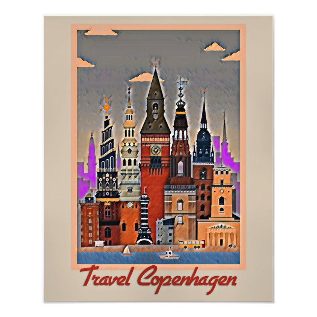 Foto Viagem Copenhagen, poster vintage, (Frente)