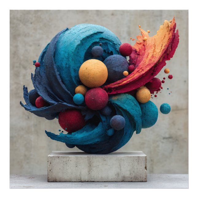 Foto Vibrant Cracked Sphere Explosive Color Sculpture (Frente)