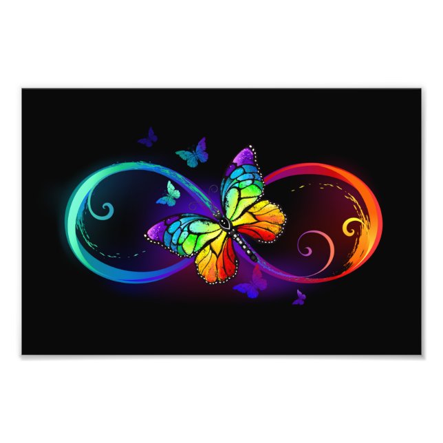 Foto Vibrant infinity with rainbow butterfly on black (Frente)