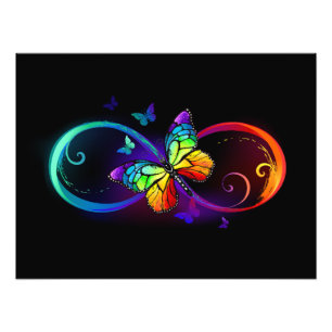 Foto Vibrant infinity with rainbow butterfly on black