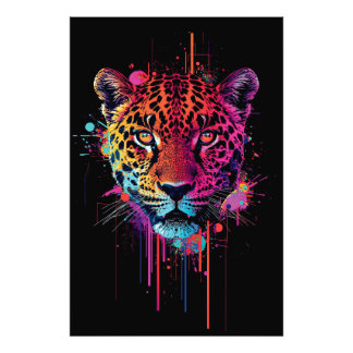 Foto Vibrant Neon Leopard Metal Wall Art