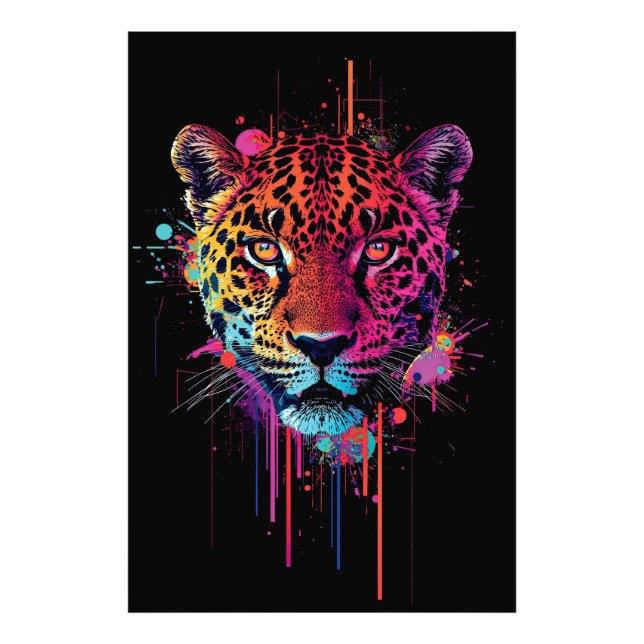 Foto Vibrant Neon Leopard Metal Wall Art (Frente)
