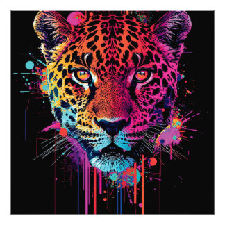 Foto Vibrant Neon Leopard Metal Wall Art