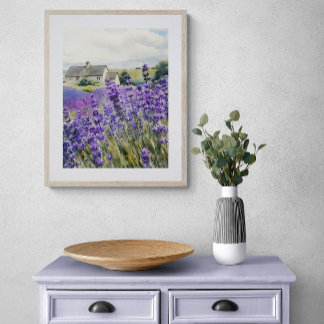 Foto  Vibrant Watercolour Lavender Field 