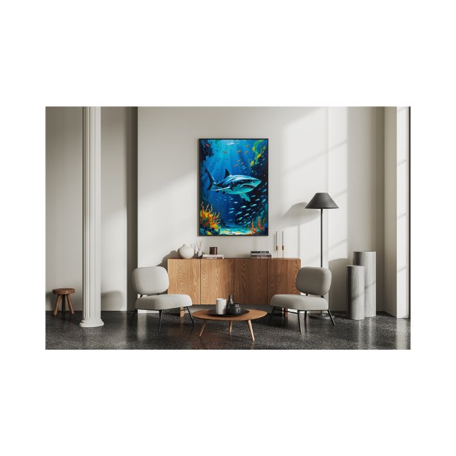 Foto Vibrante da pintura do oceano de tubarões brancos  (Criador carregado)