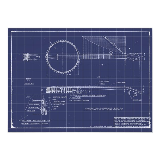 Foto Vintage Banjo Blueprint Poster (Frente)