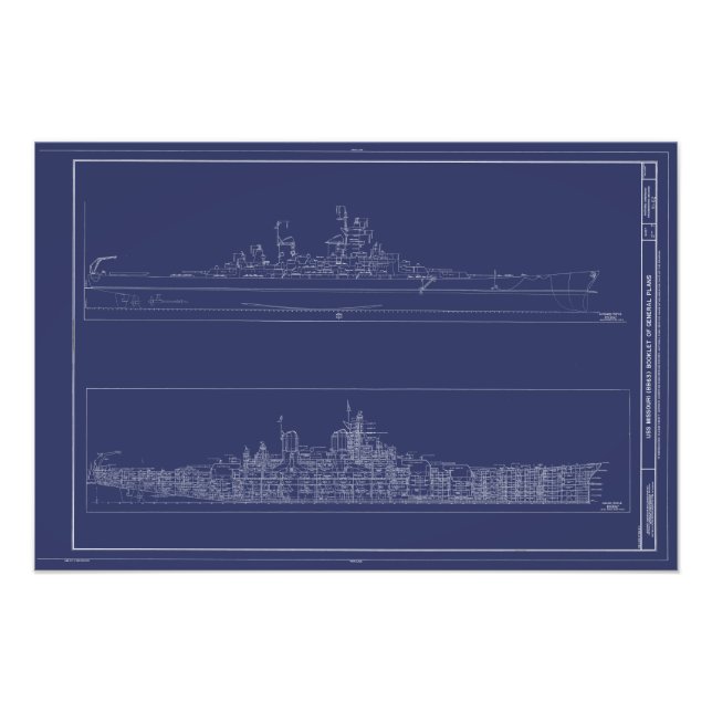 Foto Vintage Battleship USS Missouri Blueprint Poster (Frente)