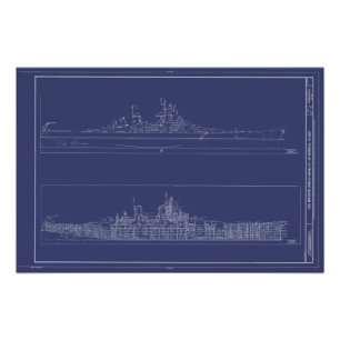 Foto Vintage Battleship USS Missouri Blueprints Poster