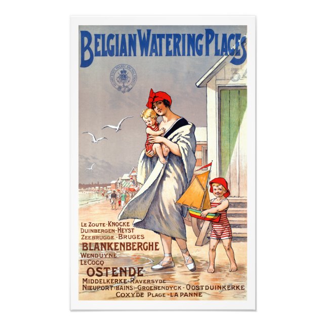 Foto Vintage Belgium Beaches Poster de viagens (Frente)