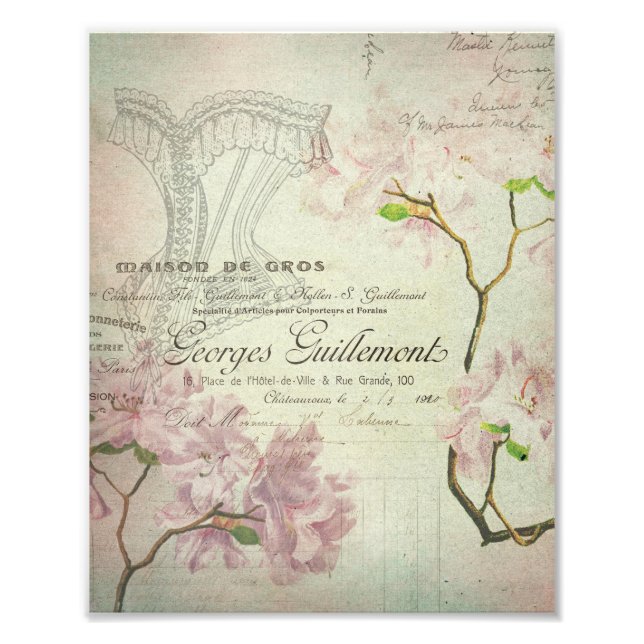 Foto Vintage Chic French Script Shabby Flowers Corset (Frente)