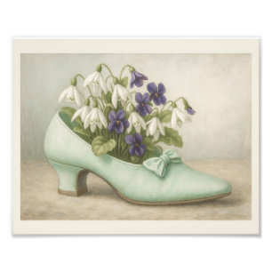 Foto Vintage Mint Calçado com Violets Snowdrops Floral
