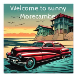 Foto Vintage na praia do carro americano. Texto editáve