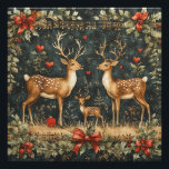 Foto Vintage Reindeer Christmas<br><div class="desc">Bonito impressão de fotos para o Natal,  com um olhar vintage e vitoriano. Mãe e Padre Reindeer com um bebê afundado entre eles. Eles ficam em um campo coberto por anotações musicais,  fitas vermelhas de satin,  sagradas com bagas vermelhas.</div>