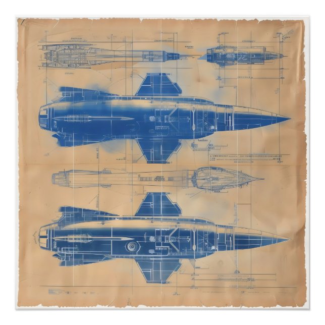 Foto Vintage Rocket Blueprint (Frente)