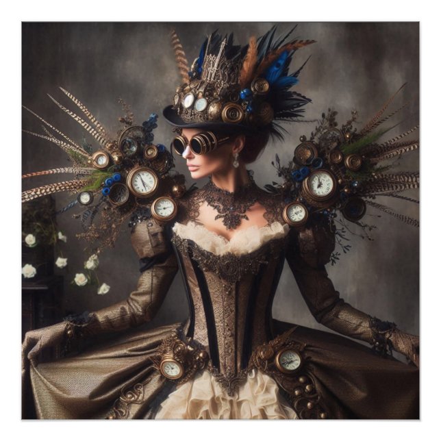 Foto Vintage Victorian Steampunk Hora Lady (Frente)