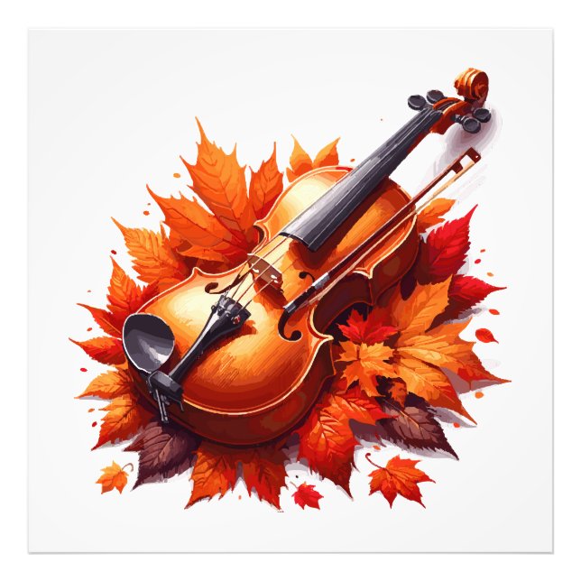 Foto Violino na cama de folhas (Frente)