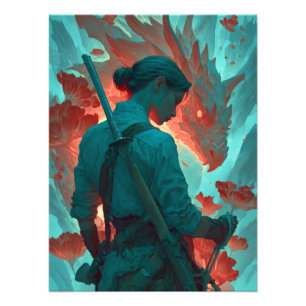 Foto Warrior and Dragon Fantasy Art