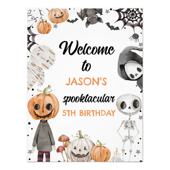 Foto Watercolor Orange Halloween Birthday Sinal de Boas (Frente)