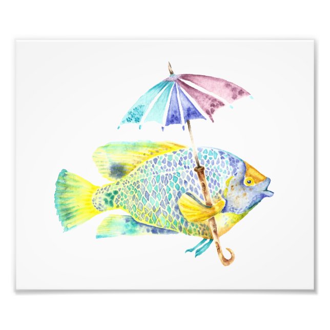 Foto Watercolor Rainbow Angel Fish Photo Art Impressão (Frente)