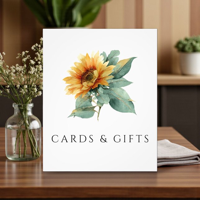 Foto Watercolor Sunflower Rustic Cards & Gifts Sign (Criador carregado)