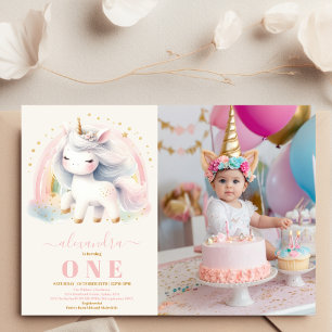 foto Watercolor Unicorn Convite de Aniversário 1ru