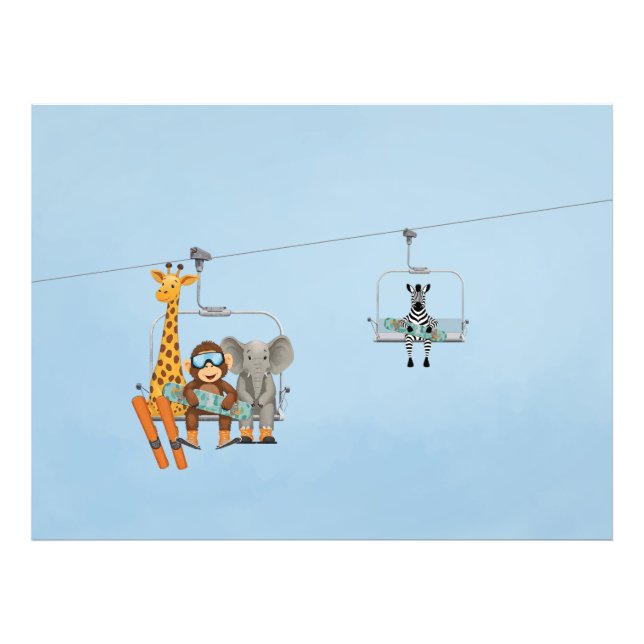 Foto Whimsical Animals Riding Chairlift Poster (Frente)