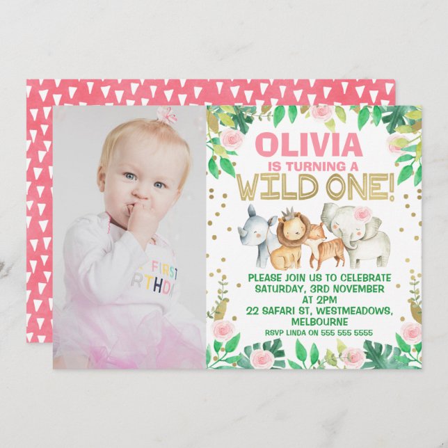 Foto Wild One Safari - Convite para primeiro anive (Frente/Verso)