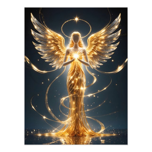 Foto Wings of Light – Abstract Golden Angel Poster (Frente)