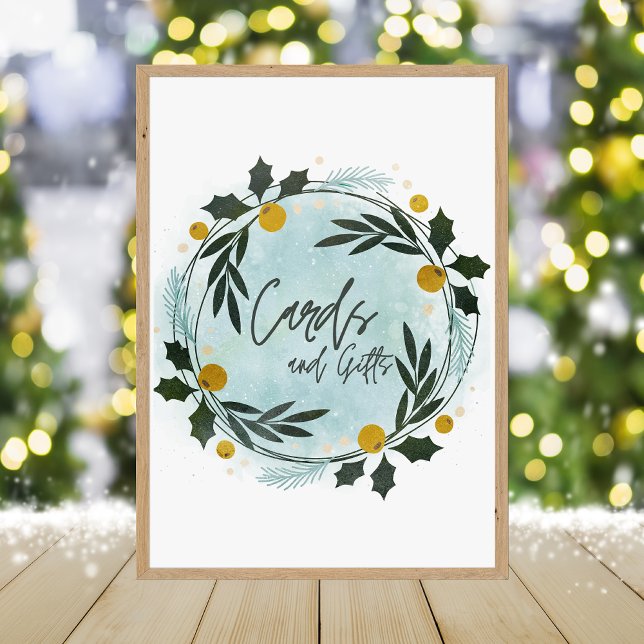 Foto  Winter Blue Gold Baby Shower Cards And Gifts Sign (Criador carregado)