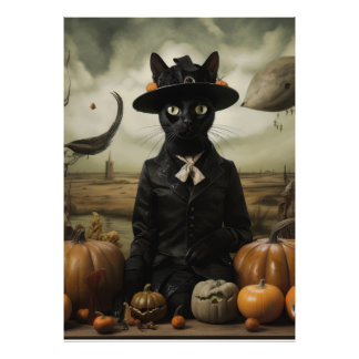 Foto Witch Cat with Pumpkins