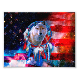Foto Wolf e Dreamcatcher em pintura de bandeira america