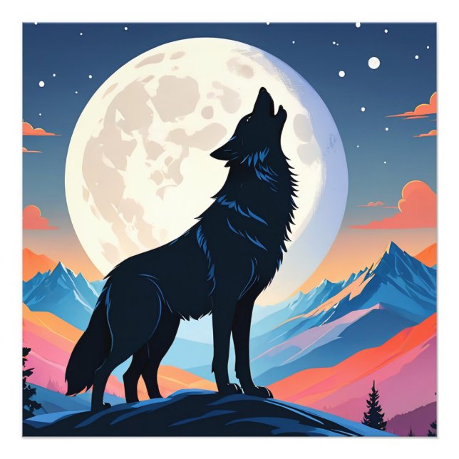 Foto Wolf Howling Na Lua (Frente)