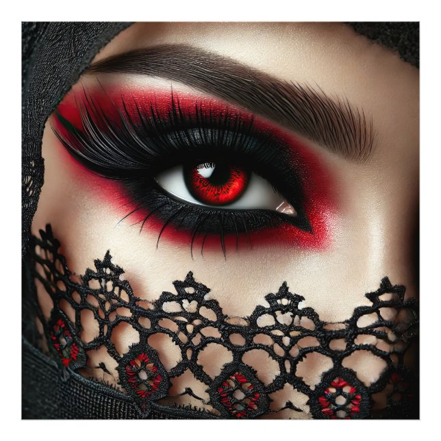Foto Woman's eye with a striking red iris (Frente)