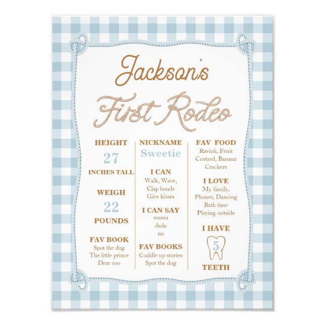 Foto Xadrez Azul Primeiro Rodeio Marco Aniversário Post (Frente)