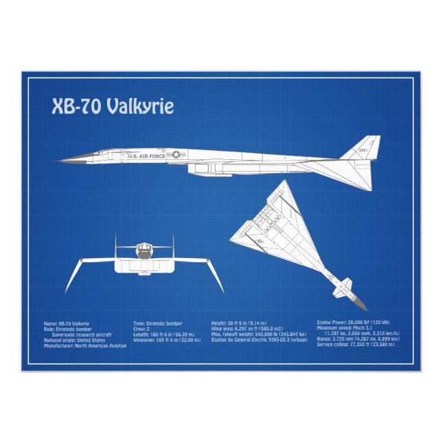 Foto XB-70 Valkyrie - Planos de avião Blueprint ABD (Frente)