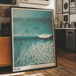 Fotografia Aérea de Surf no Oceano Poster de Pared