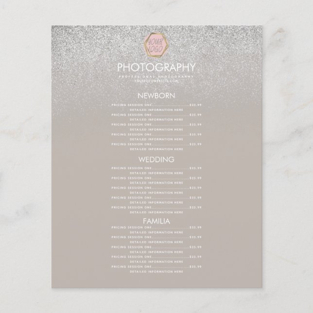 Fotografia Business Silver Glitter Menu Logotipo (Frente)
