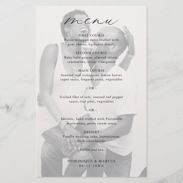 Fotografia de Caligrafia Elegante Menu de Casament (Frente)