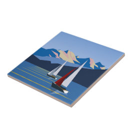 Fotografia de veleiros e montanhas