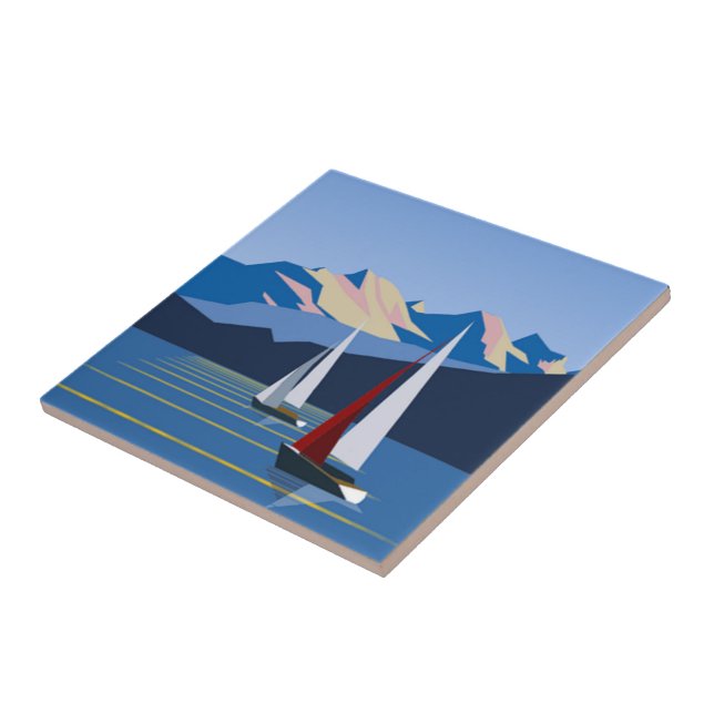 Fotografia de veleiros e montanhas (Lateral)