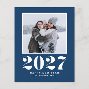 Fotografia do Ano Novo 2027 Tipografia Retro Azul