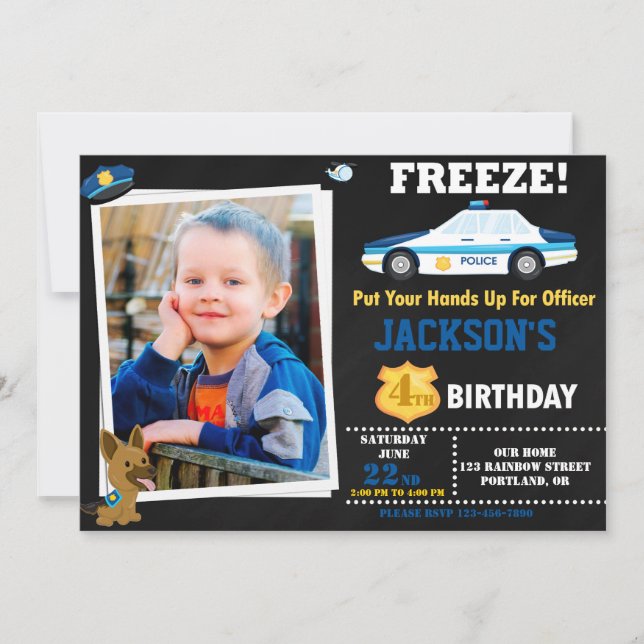 Fotografia Policial convite de aniversário K9 cão (Frente)