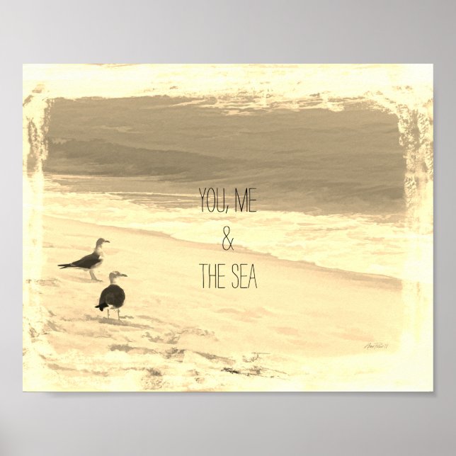 fotografia poster sepia da cotação na praia (Frente)