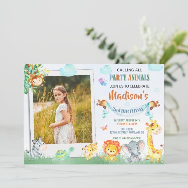 Fotografia safari convite para o aniversário (Em pé/Frente)