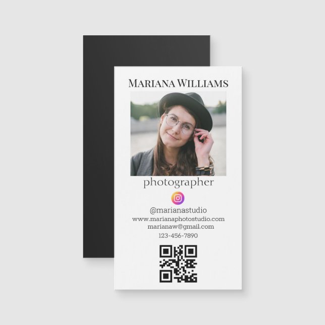 fotógrafo foto qr code moderno business magnet (Frente/Verso)